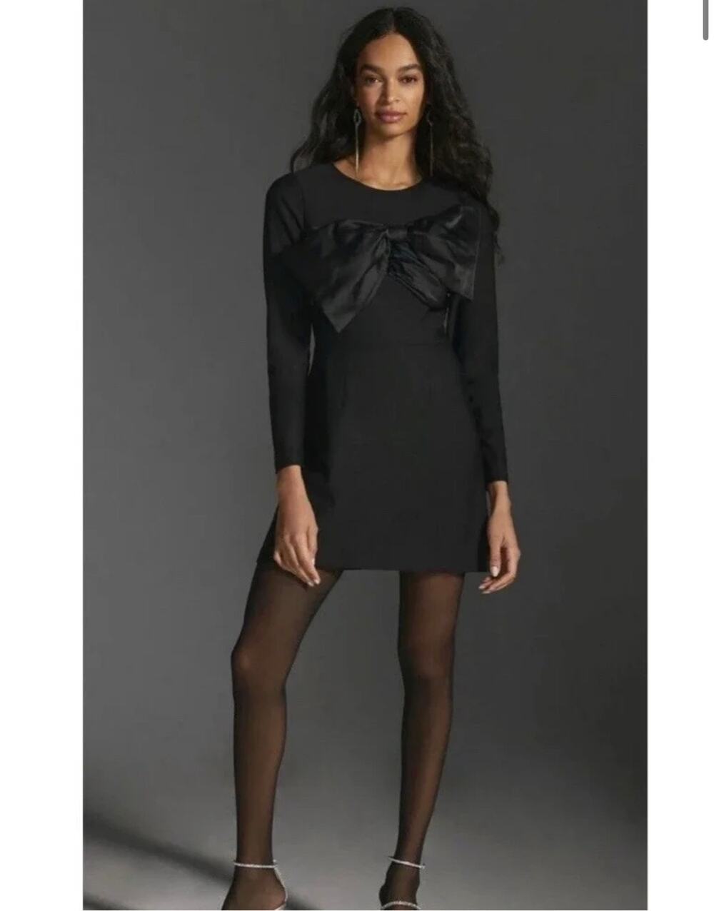 Anthropologie Hutch Bow Mini Dress Women Size 10 Black Romantic Classy NWT